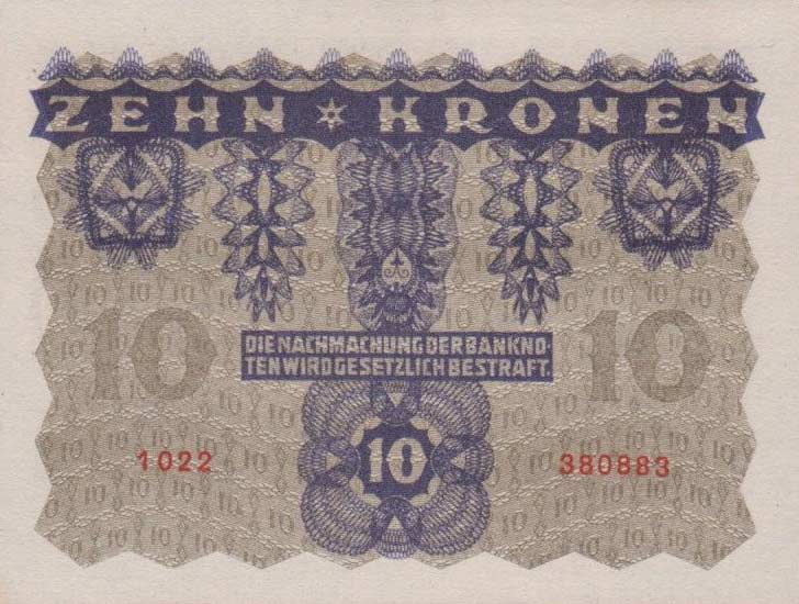 Back of Austria p75: 10 Kroner from 1922