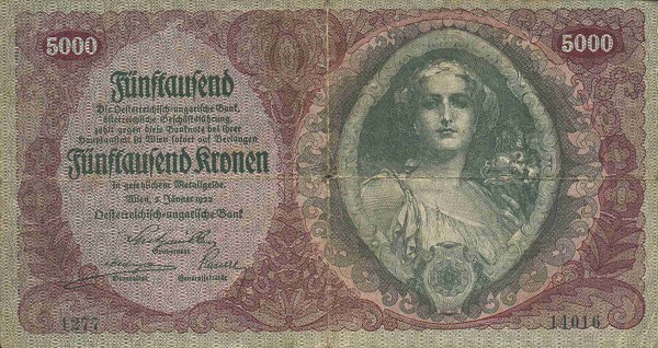 Front of Austria p79: 5000 Kroner from 1922