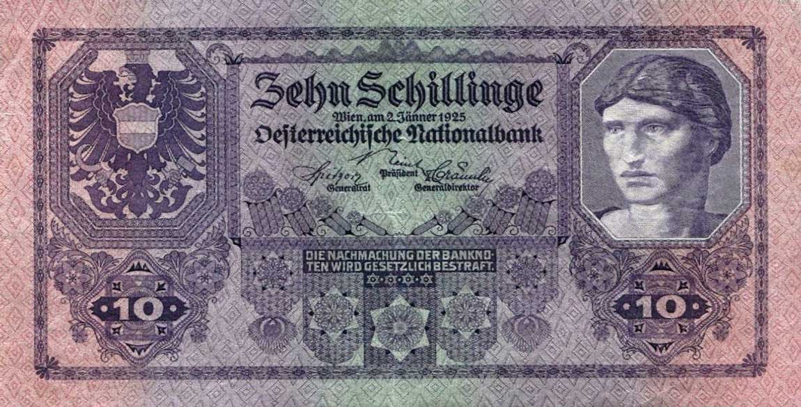 Front of Austria p89: 10 Schilling from 1925