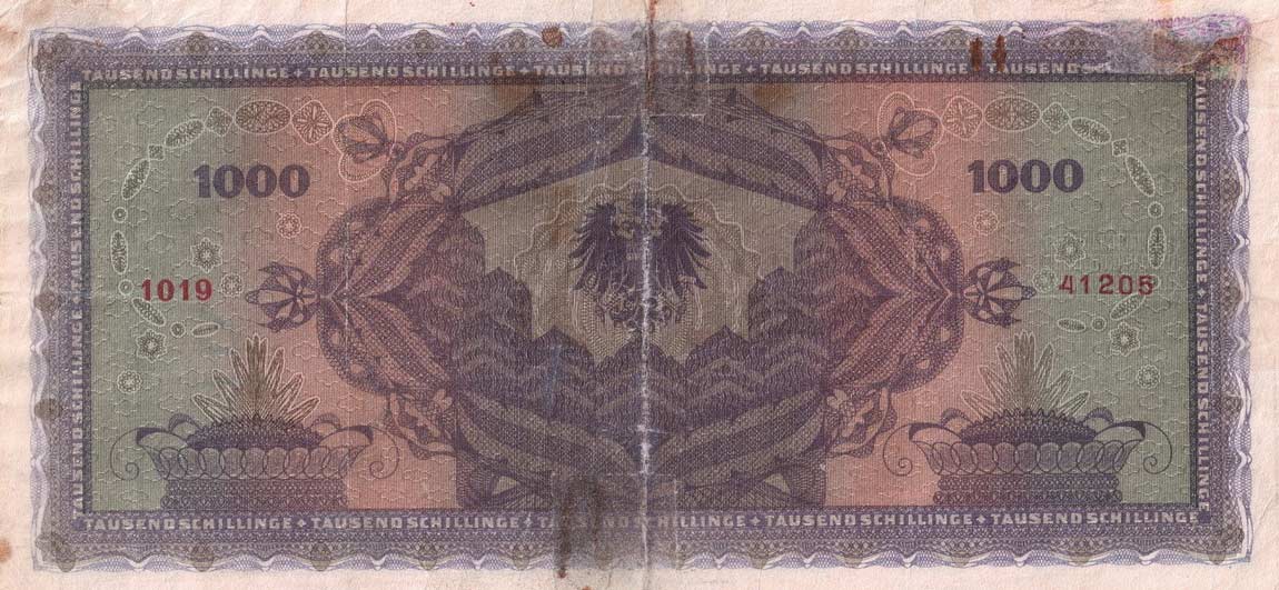 Back of Austria p92: 1000 Schilling from 1925