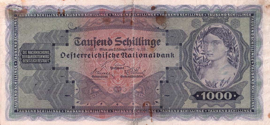 Front of Austria p92: 1000 Schilling from 1925