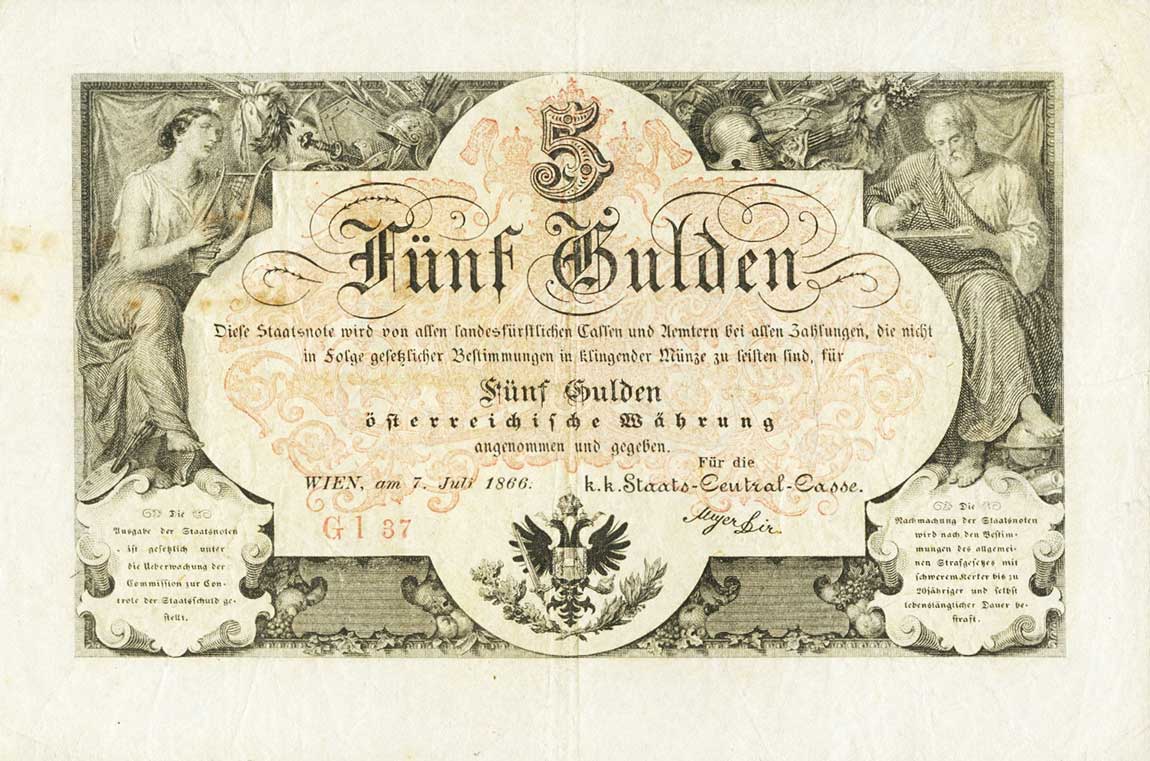 Front of Austria pA151b: 5 Gulden from 1866