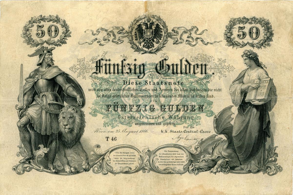 Front of Austria pA152: 50 Gulden from 1866