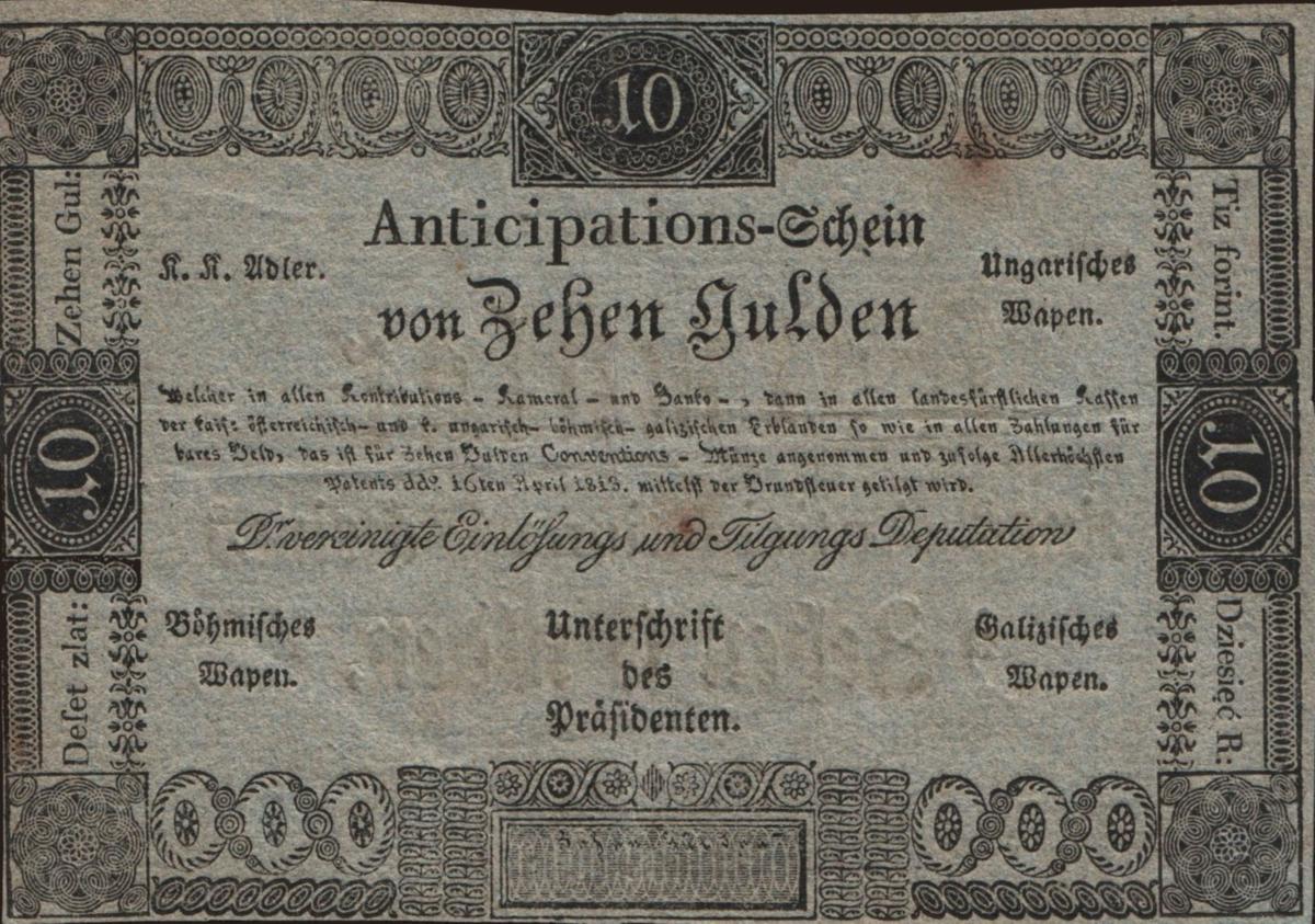 Front of Austria pA52b: 10 Gulden from 1813