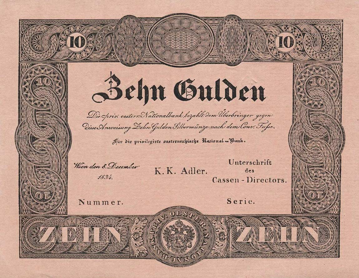 Back of Austria pA69: 10 Gulden from 1834