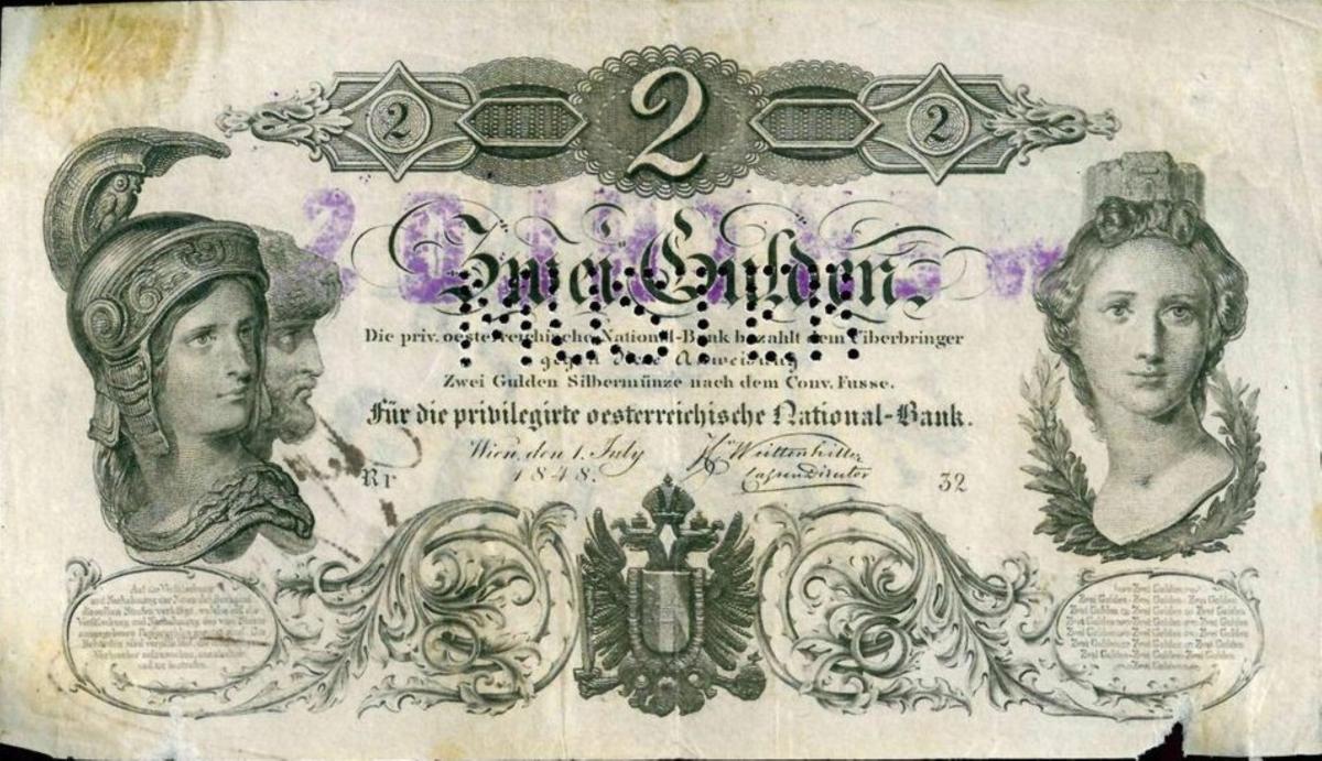 Front of Austria pA80s: 2 Gulden from 1848