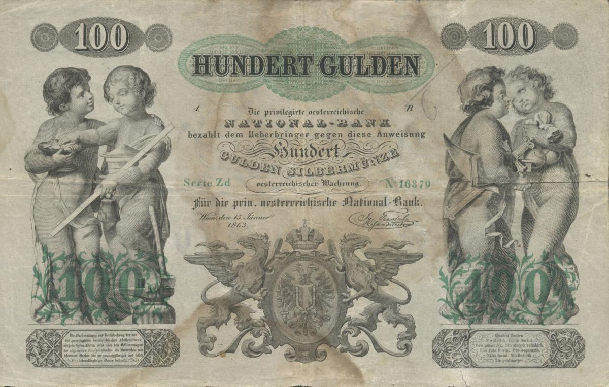 Front of Austria pA90: 100 Gulden from 1863