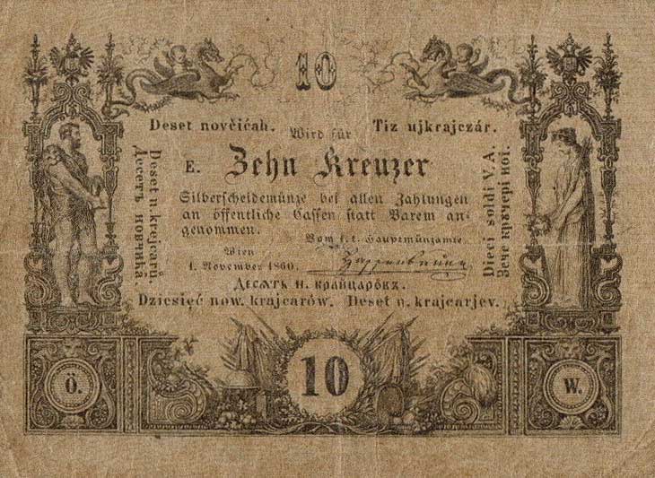 Front of Austria pA93a: 10 Kreuzeris from 1860