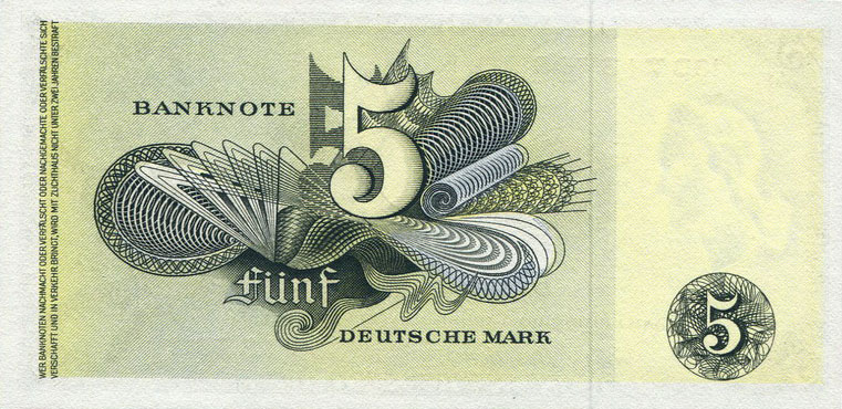 Back of German Federal Republic p13e: 5 Deutsche Mark from 1948
