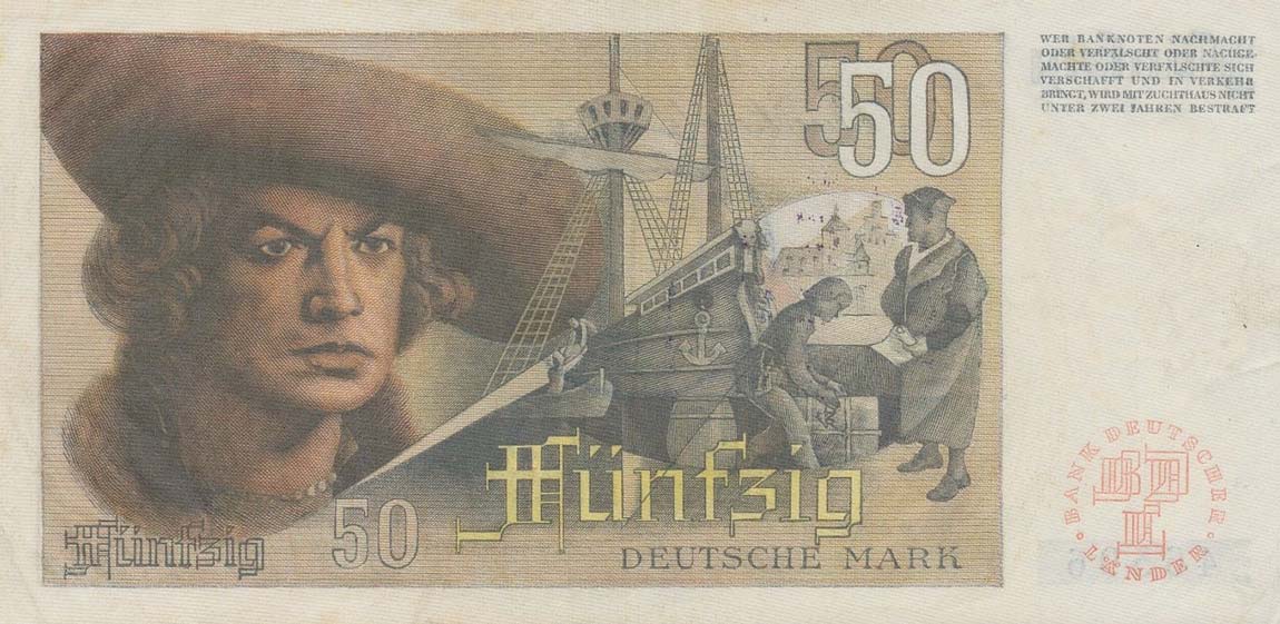 Back of German Federal Republic p14b: 50 Deutsche Mark from 1948