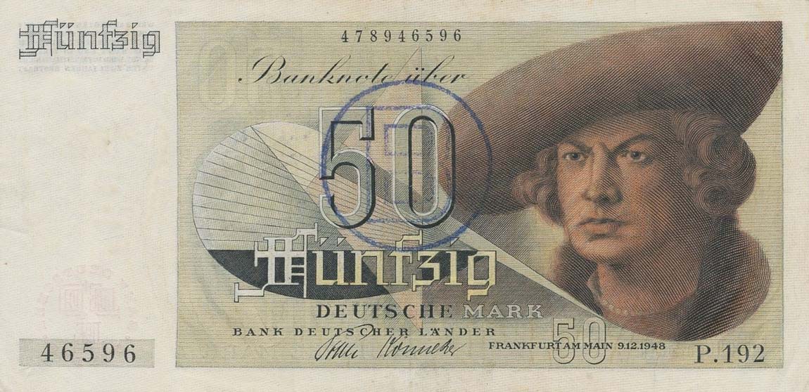 Front of German Federal Republic p14b: 50 Deutsche Mark from 1948