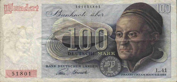 Front of German Federal Republic p15a: 100 Deutsche Mark from 1948