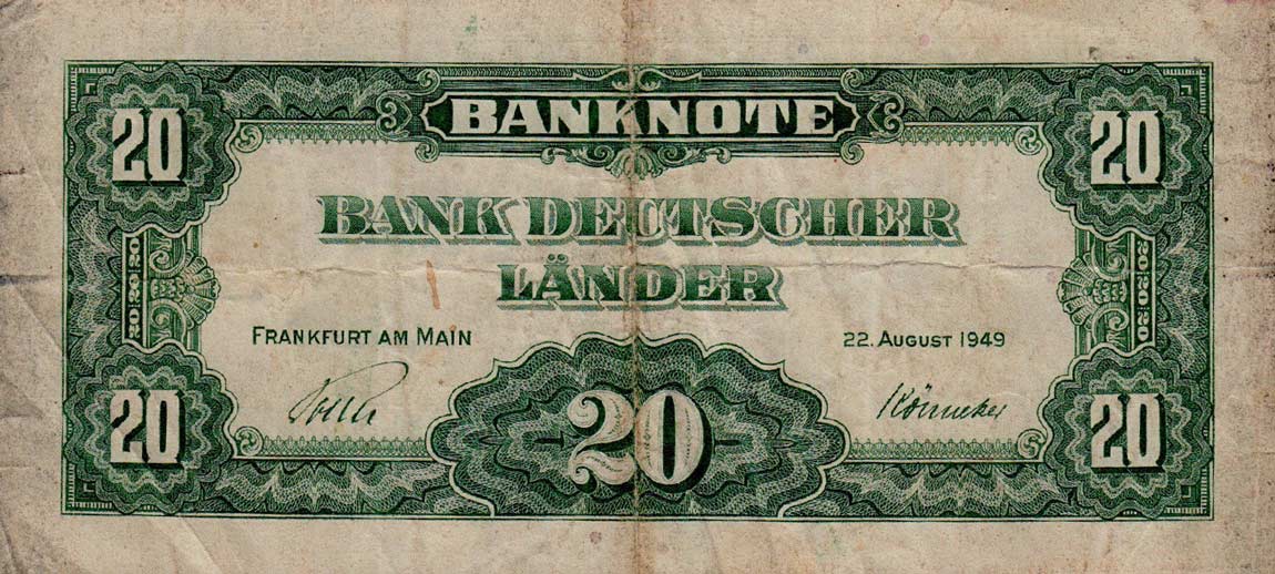 Back of German Federal Republic p17a: 20 Deutsche Mark from 1949