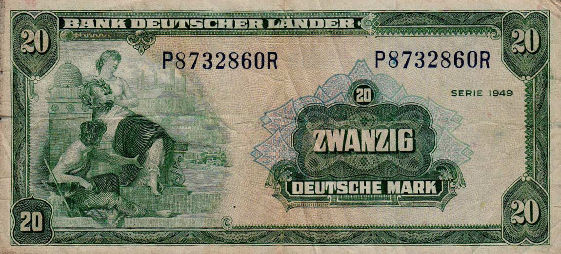 Front of German Federal Republic p17a: 20 Deutsche Mark from 1949