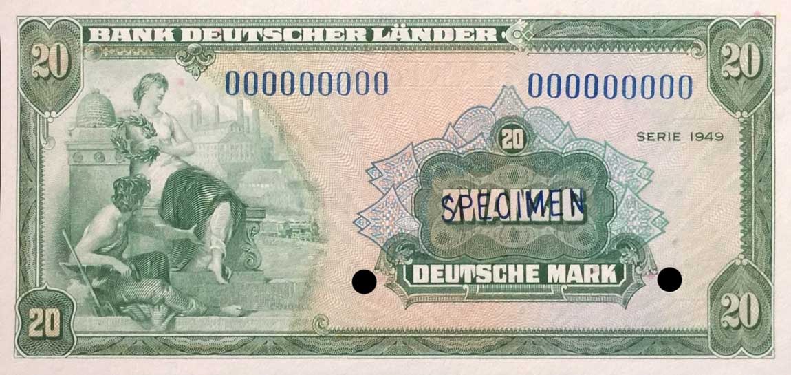 Front of German Federal Republic p17s3: 20 Deutsche Mark from 1949