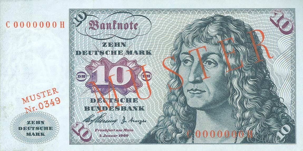 Front of German Federal Republic p19s: 10 Deutsche Mark from 1960