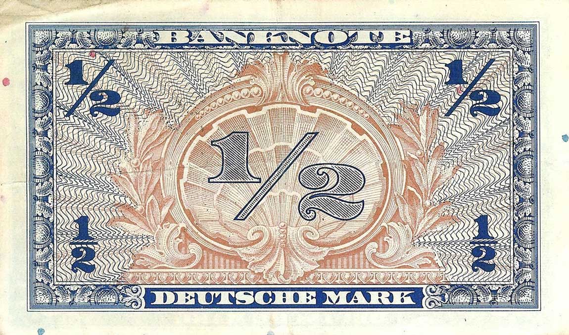 Back of German Federal Republic p1b: 0.5 Deutsche Mark from 1948