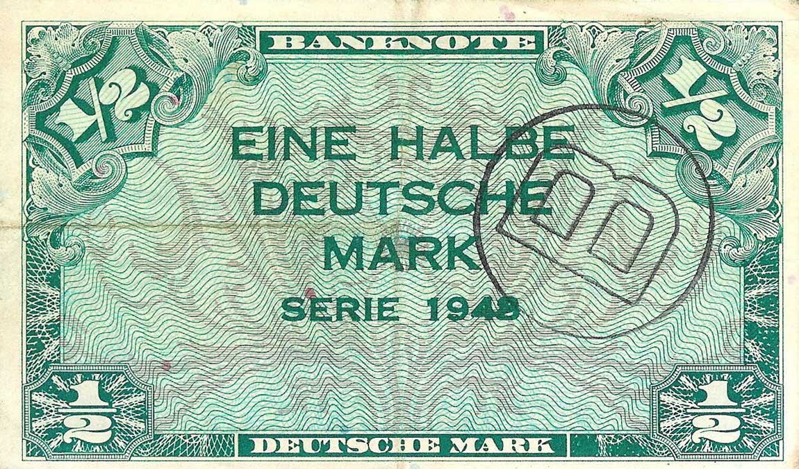 Front of German Federal Republic p1b: 0.5 Deutsche Mark from 1948