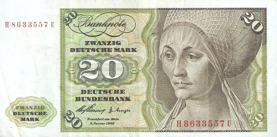 Front of German Federal Republic p20a: 20 Deutsche Mark from 1960