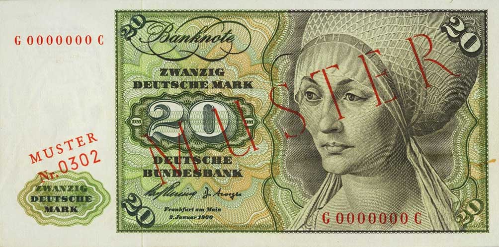 Front of German Federal Republic p20s: 20 Deutsche Mark from 1960