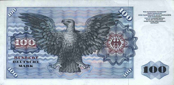 Back of German Federal Republic p22a: 100 Deutsche Mark from 1960