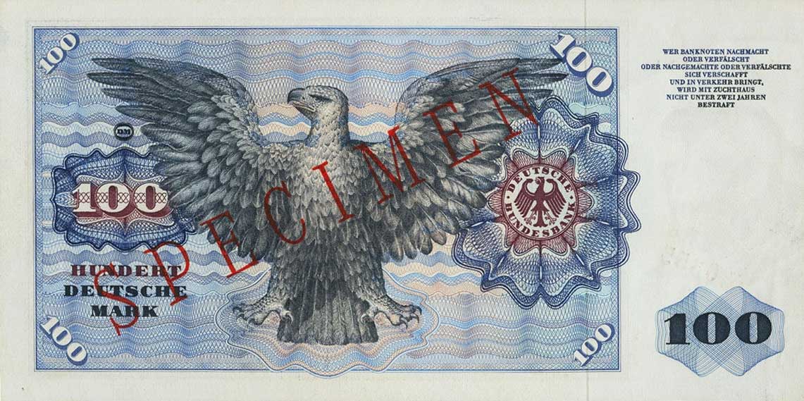 Back of German Federal Republic p22s: 100 Deutsche Mark from 1960