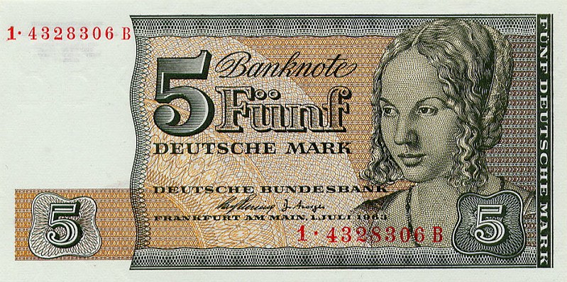 Front of German Federal Republic p29A: 5 Deutsche Mark from 1963