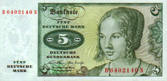 Front of German Federal Republic p30a: 5 Deutsche Mark from 1970