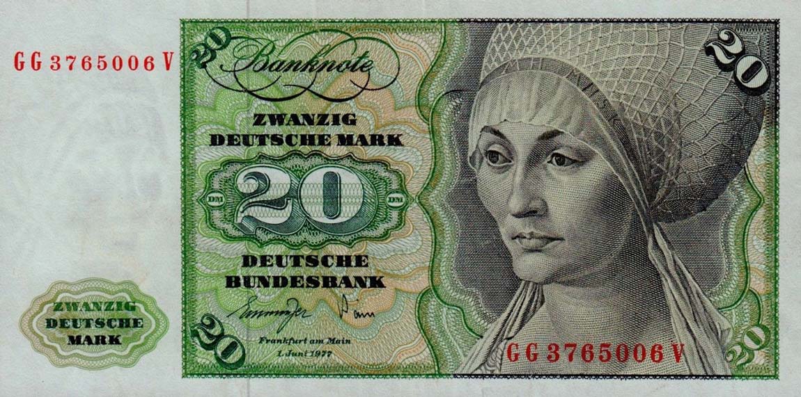 Front of German Federal Republic p32b: 20 Deutsche Mark from 1977