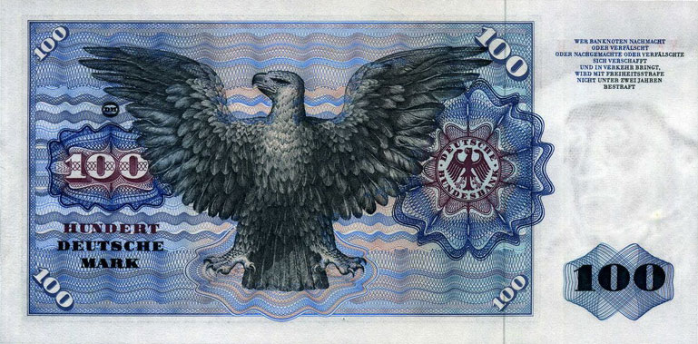 Back of German Federal Republic p34a: 100 Deutsche Mark from 1970