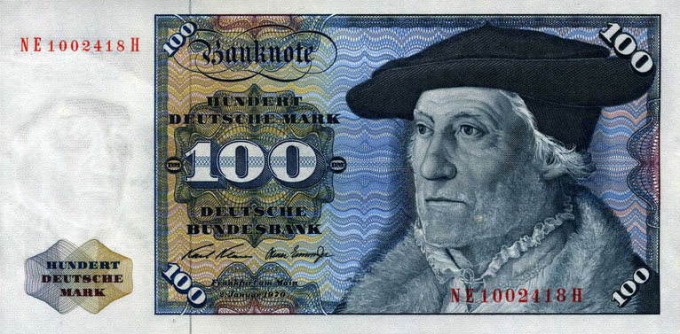 Front of German Federal Republic p34a: 100 Deutsche Mark from 1970