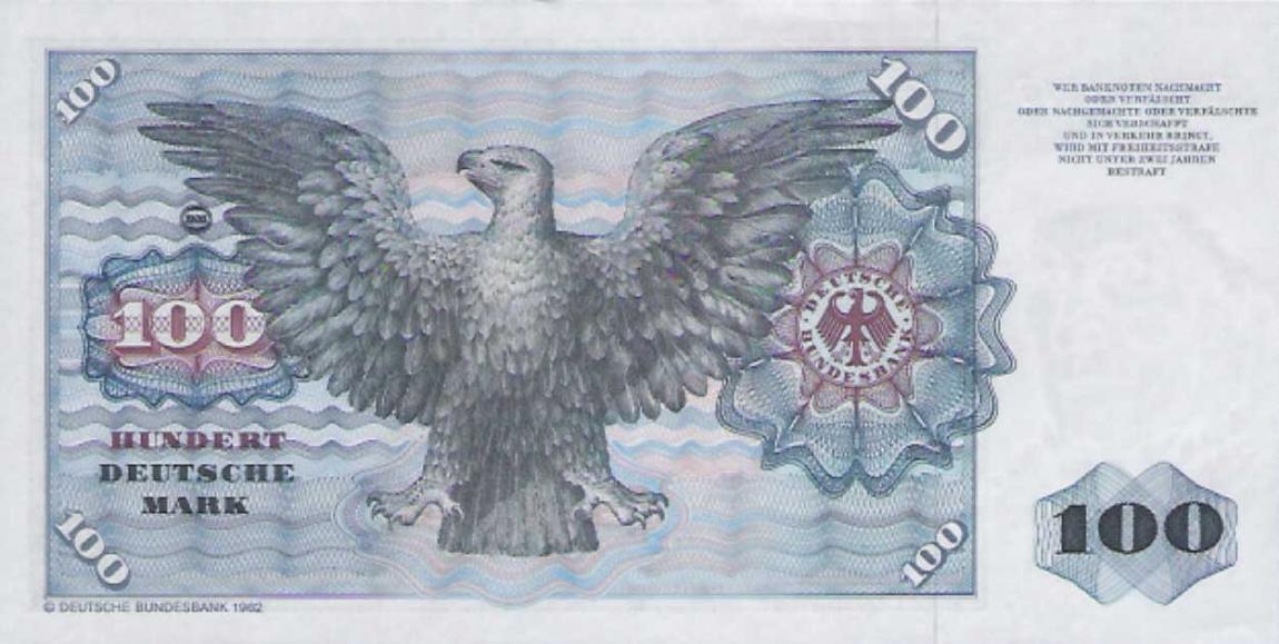 Back of German Federal Republic p34d: 100 Deutsche Mark from 1980