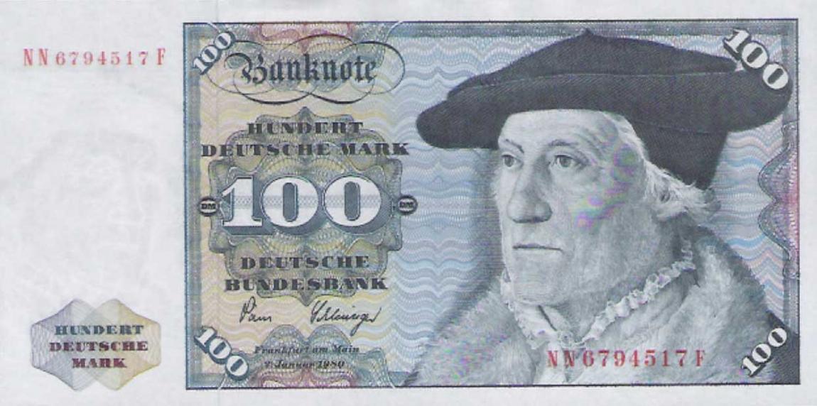 Front of German Federal Republic p34d: 100 Deutsche Mark from 1980