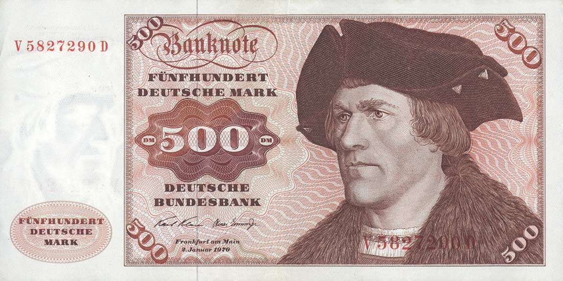 Front of German Federal Republic p35a: 500 Deutsche Mark from 1970