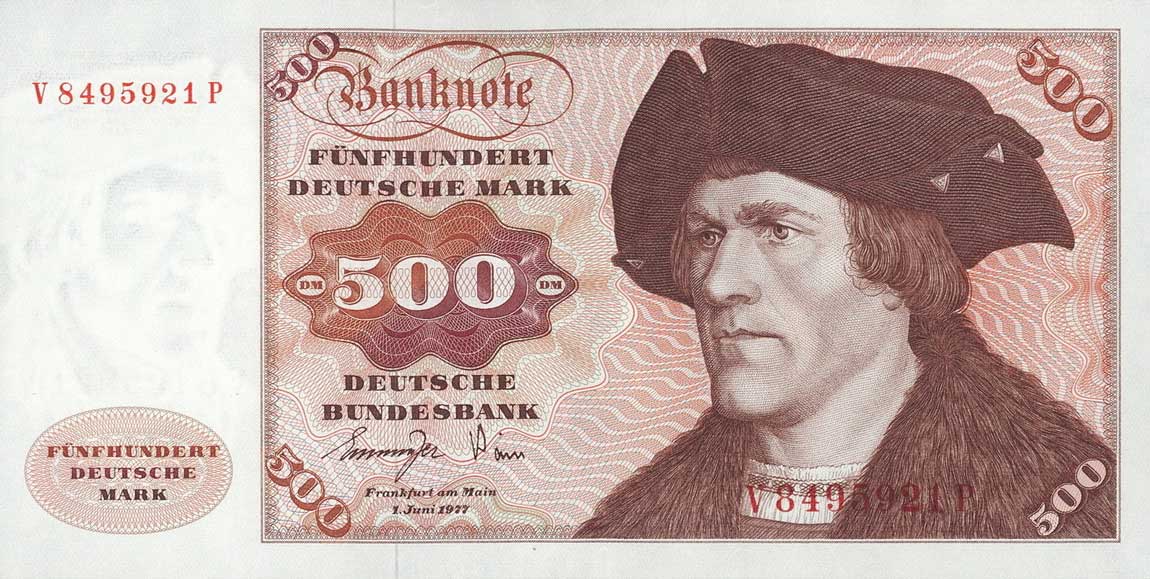 Front of German Federal Republic p35b: 500 Deutsche Mark from 1977