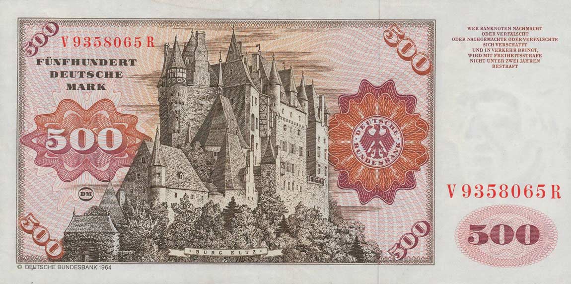 Back of German Federal Republic p35c: 500 Deutsche Mark from 1980