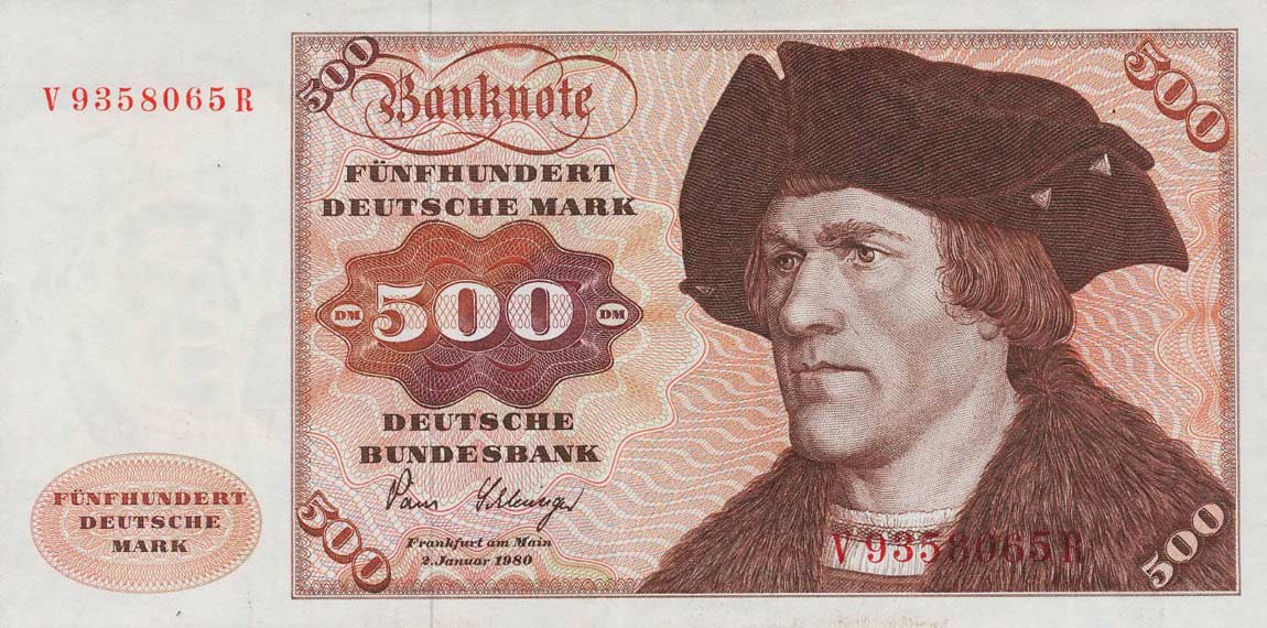 Front of German Federal Republic p35c: 500 Deutsche Mark from 1980