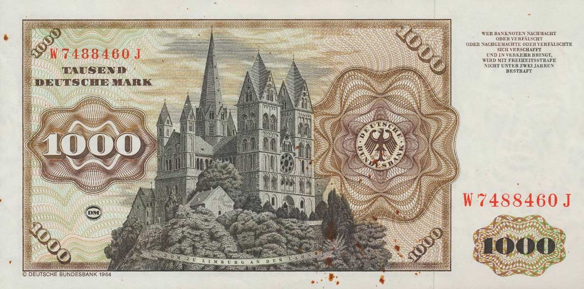 Back of German Federal Republic p36b: 1000 Deutsche Mark from 1980