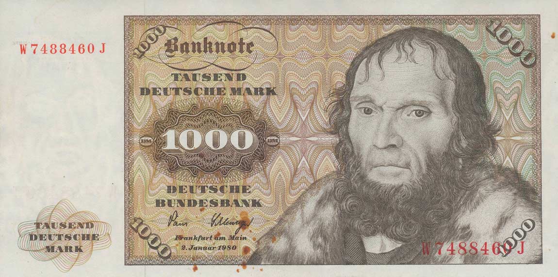 Front of German Federal Republic p36b: 1000 Deutsche Mark from 1980