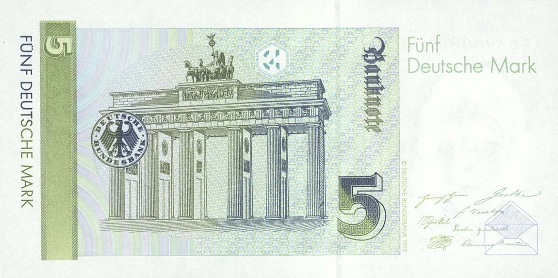 Back of German Federal Republic p37a: 5 Deutsche Mark from 1991