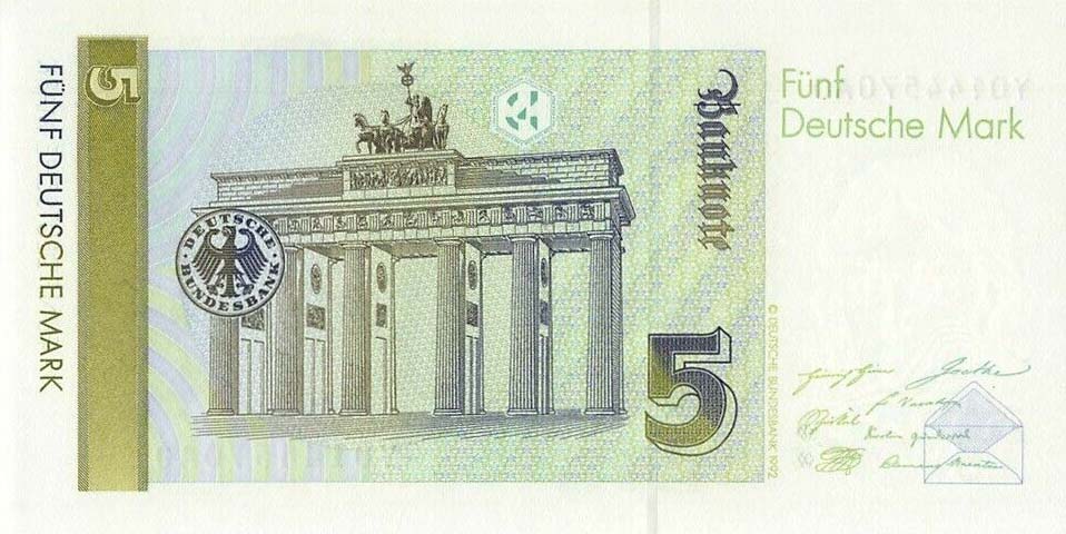 Back of German Federal Republic p37r: 5 Deutsche Mark from 1991