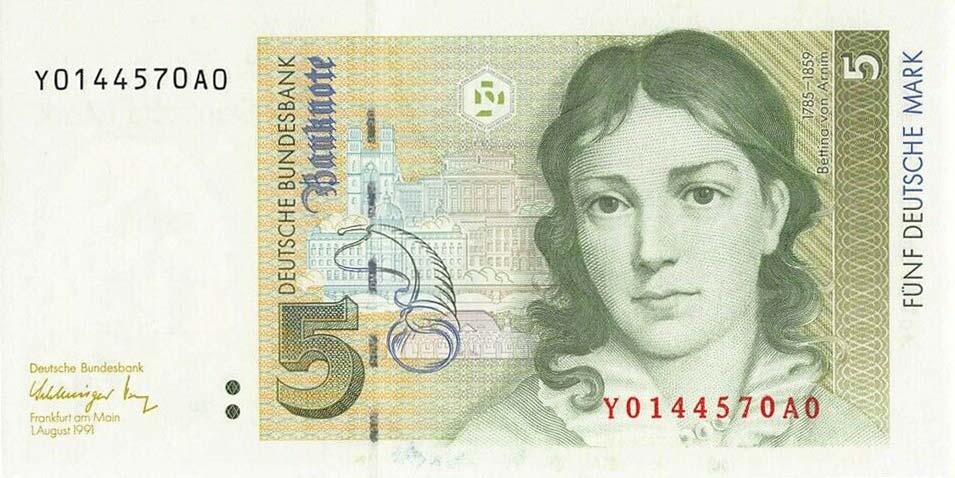 Front of German Federal Republic p37r: 5 Deutsche Mark from 1991