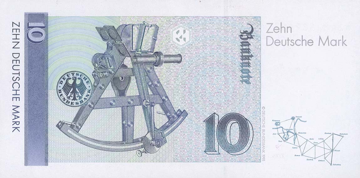 Back of German Federal Republic p38b: 10 Deutsche Mark from 1991