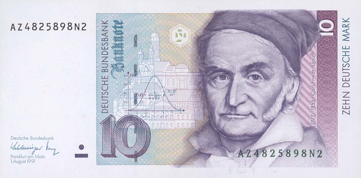 Front of German Federal Republic p38b: 10 Deutsche Mark from 1991