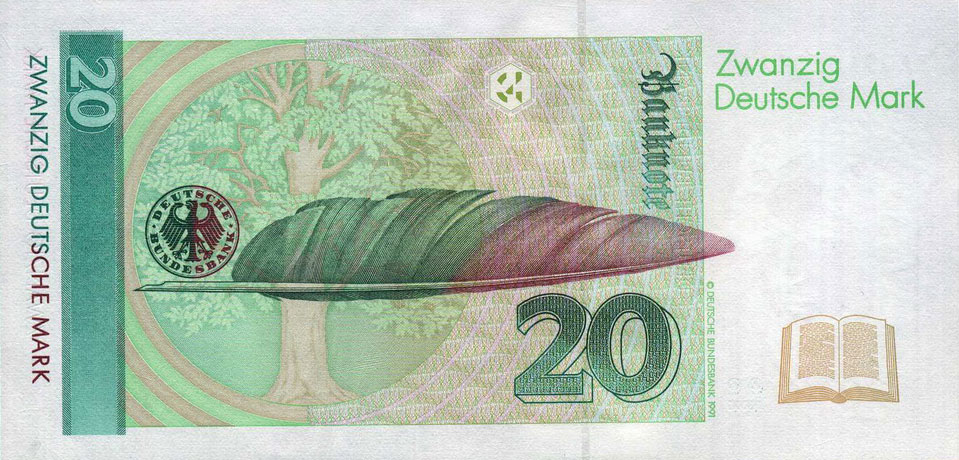 Back of German Federal Republic p39b: 20 Deutsche Mark from 1993