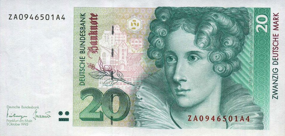 Front of German Federal Republic p39b: 20 Deutsche Mark from 1993