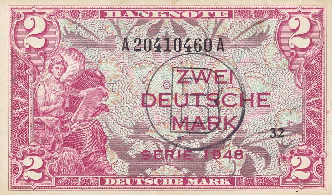 Front of German Federal Republic p3b: 2 Deutsche Mark from 1948