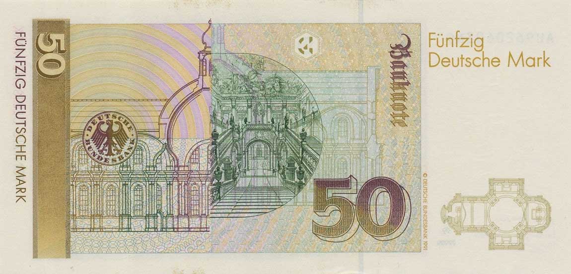 Back of German Federal Republic p40c: 50 Deutsche Mark from 1993