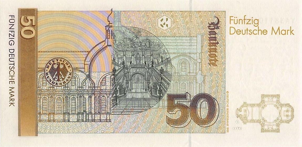 Back of German Federal Republic p40r: 50 Deutsche Mark from 1993