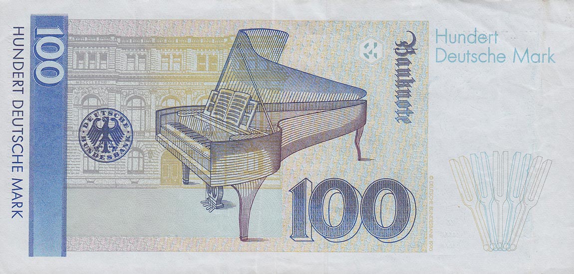 Back of German Federal Republic p41a: 100 Deutsche Mark from 1989
